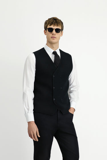 Siyah Yünlü Kruvaze Triko Yelek