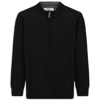 Black Half Turtleneck Patterned Zippered Wool Cashmere Blend Knitted Cardigan