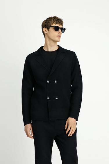 Siyah Yünlü Kruvaze Triko Hırka