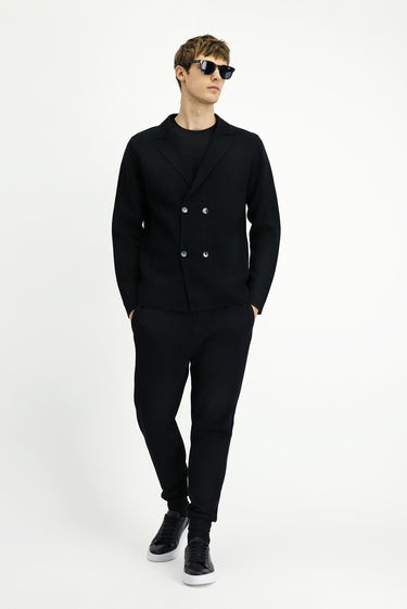 Siyah Yünlü Kruvaze Triko Hırka