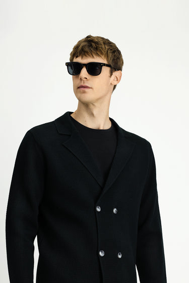 Siyah Yünlü Kruvaze Triko Hırka