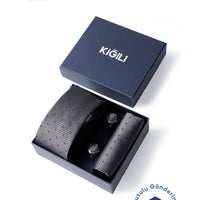 Medium Grey 3-Piece Patterned Tie, Pocket Square & Cufflink Set in Gift Box