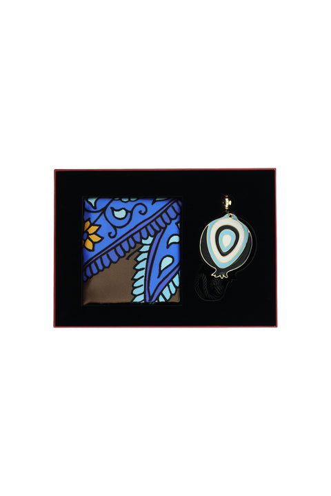 2-Piece Silk Scarf & Evil Eye Charm Gift Box Set