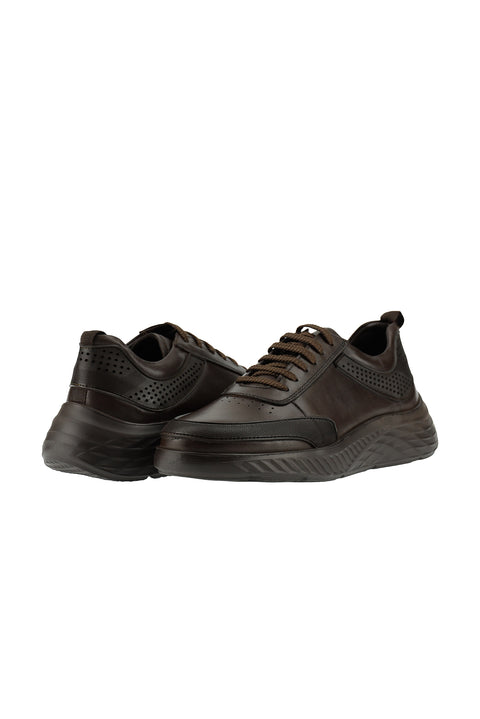 Dark Brown Sport Casual Sneaker Leather Shoes