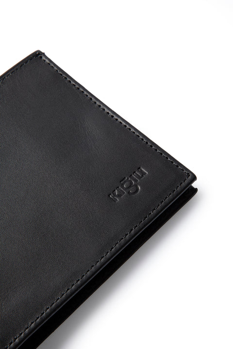 Black Plain Card Holder with Money Compartment, Genuine Leather Wallet in a Gift Box