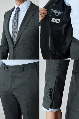 Orta Antrasit 8 Drop Long Slim Fit Düz Mono Yaka Takım Elbise