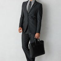 Black 8 Drop Long Slim Fit Herringbone Wool & Linen Blend Single Breasted Suit