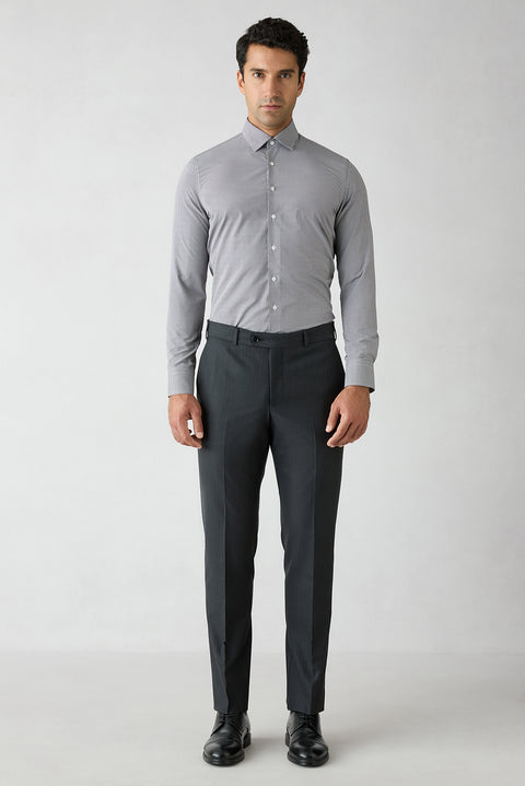 Black 8 Drop Long Slim Fit Herringbone Wool & Linen Blend Single Breasted Suit