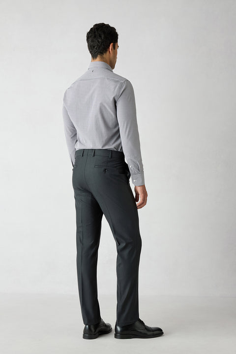 Black 8 Drop Long Slim Fit Herringbone Wool & Linen Blend Single Breasted Suit
