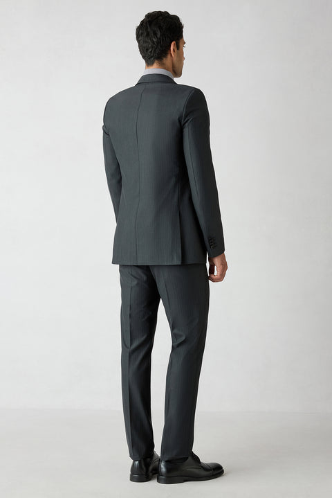 Black 8 Drop Long Slim Fit Herringbone Wool & Linen Blend Single Breasted Suit