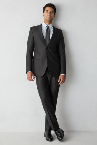 Acı Kahve 8 Drop Long Slim Fit Balıksırtı Yün & Keten Karışımlı Mono Yaka Takım Elbise