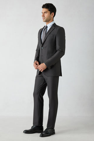 Acı Kahve 8 Drop Long Slim Fit Balıksırtı Yün & Keten Karışımlı Mono Yaka Takım Elbise