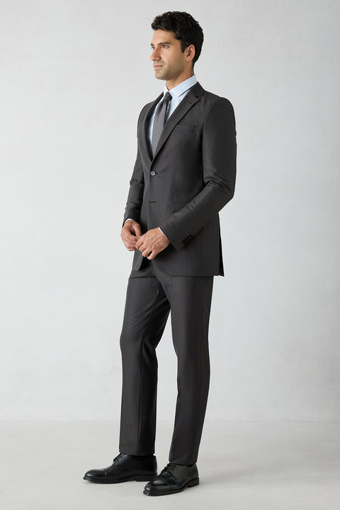Bitter Coffee 8-Drop Long Slim Fit Herringbone Wool & Linen Blend Single-BreBreasted Suit