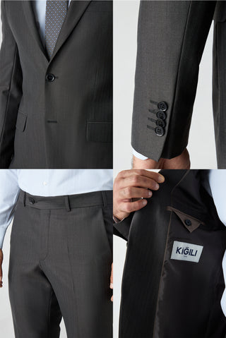 Acı Kahve 8 Drop Long Slim Fit Balıksırtı Yün & Keten Karışımlı Mono Yaka Takım Elbise