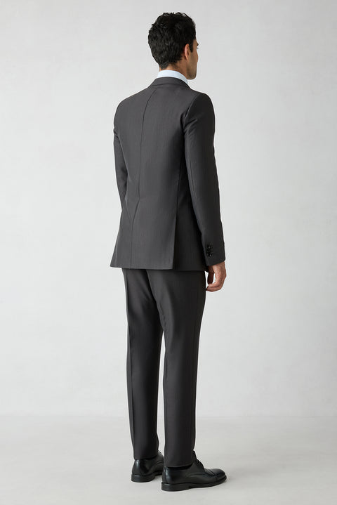 Bitter Coffee 8-Drop Long Slim Fit Herringbone Wool & Linen Blend Single-BreBreasted Suit