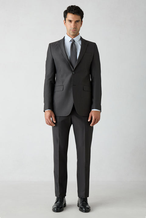 Bitter Coffee 8-Drop Long Slim Fit Herringbone Wool & Linen Blend Single-BreBreasted Suit
