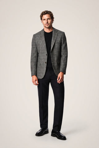 Siyah 4 Drop Relaxed Fit Rahat Kesim Yünlü Ekose Desenli Mono Yaka Klasik Ceket