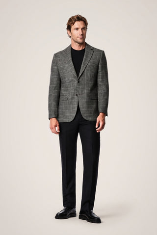 Siyah 4 Drop Relaxed Fit Rahat Kesim Yünlü Ekose Desenli Mono Yaka Klasik Ceket