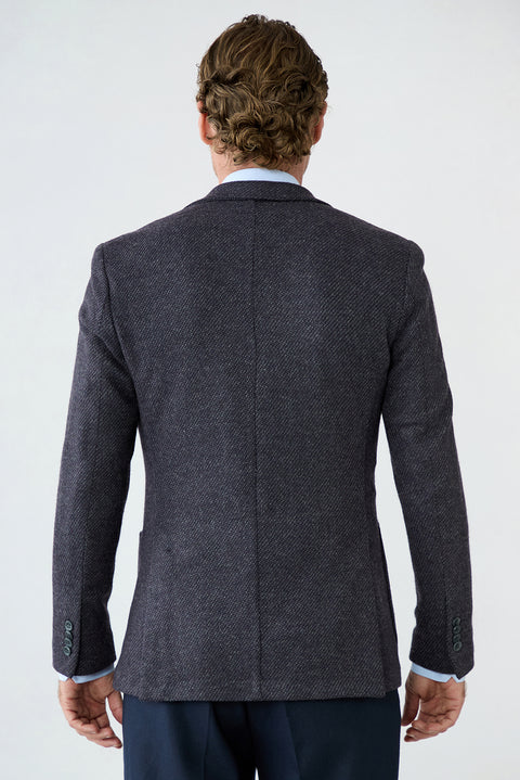 Purple 7 Drop Slim Fit Shawl Collar Textured Wool Knit Classic Jacket