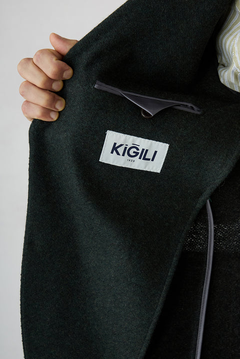 Koyu Yeşil 7 Drop Slim Fit Dar Kesim Yünlü Desenli Mono Yaka Torba Cep Astarsız Spor Örme Ceket