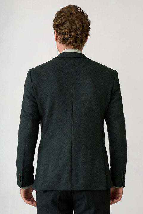 Koyu Yeşil 7 Drop Slim Fit Mono Yaka Armürlü Yünlü Örme Klasik Ceket