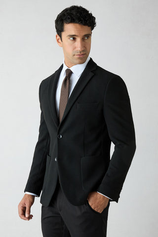 Siyah 7 Drop Süper Slim Fit Mono Yaka Armürlü Klasik Ceket