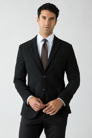 Siyah 7 Drop Süper Slim Fit Mono Yaka Armürlü Klasik Ceket