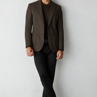 Dark Brown 6 Drop Regular Fit Wool Herringbone Jacket