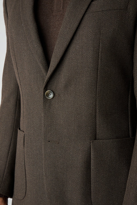 Dark Brown 6 Drop Regular Fit Wool Herringbone Jacket