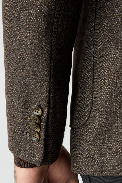 Dark Brown 6 Drop Regular Fit Wool Herringbone Jacket