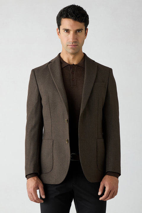 Dark Brown 6 Drop Regular Fit Wool Herringbone Jacket