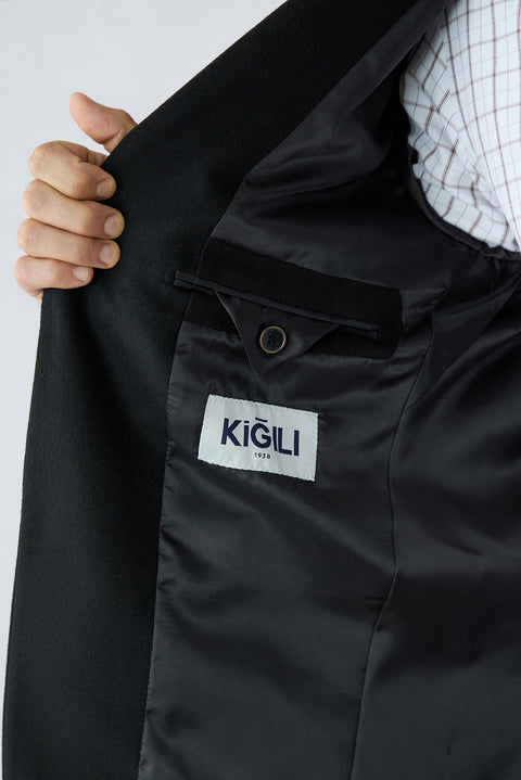 Siyah 4 Drop Relaxed Fit Rahat Kesim Likralı Düz Mono Yaka Klasik Ceket
