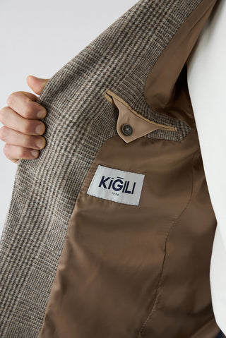 Orta Kahve 4 Drop Relaxed Fit Rahat Kesim Yünlü Ekose Torba Cep Mono Yaka Ceket