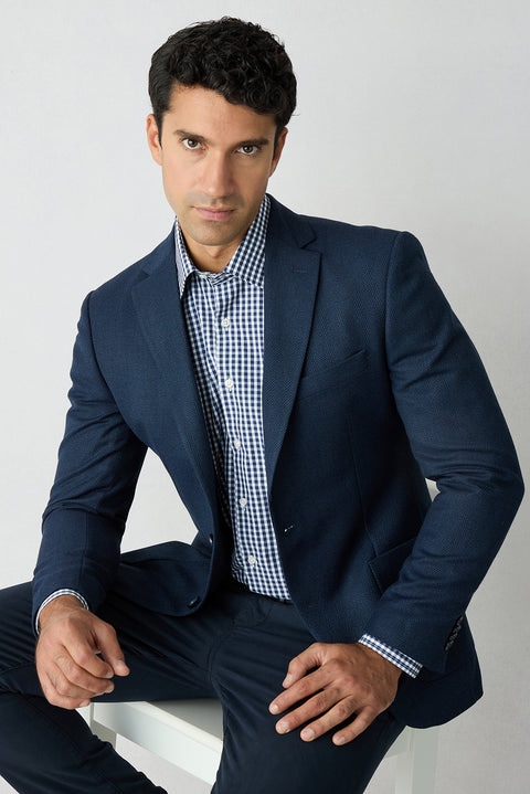 Dark Navy 7 Drop Slim Fit Notch Lapel Herringbone Classic Jacket