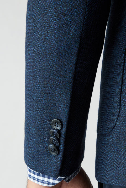 Dark Navy 7 Drop Slim Fit Notch Lapel Herringbone Classic Jacket