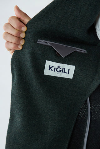 Koyu Yeşil 6 Drop Regular Fit Mono Yaka Armürlü Yünlü Örme Klasik Ceket
