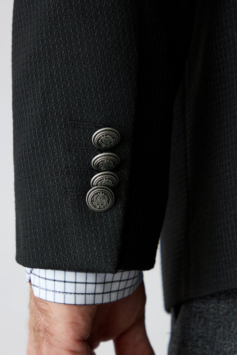 Siyah 7 Drop Slim Fit Dar Kesim Desenli Mono Yaka Blazer Ceket