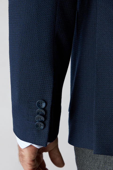 Koyu Lacivert 7 Drop Slim Fit Mono Yaka Armürlü Klasik Blazer Ceket