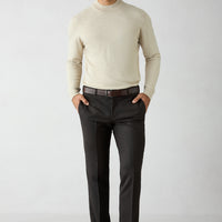 Dark Brown 7 Drop Slim Fit Plain Wool Classic Trousers