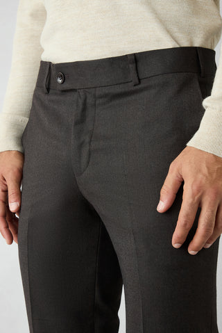 Koyu Kahve 7 Drop Slım Fit Düz Yünlü Klasik Pantolon