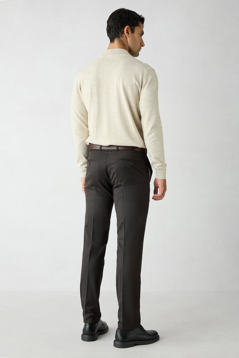 Dark Brown 7 Drop Slim Fit Plain Wool Classic Trousers