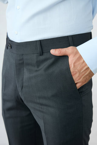 Koyu Füme 7 Drop Slim Fit Armürlü Klasik Pantolon