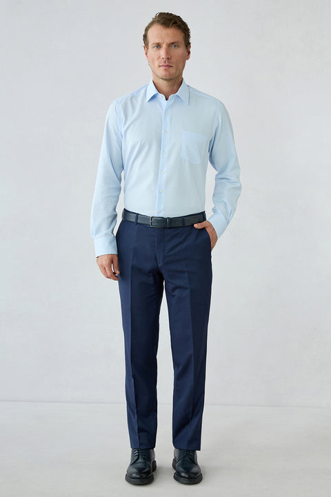 Koyu Lacivert 7 Drop Slim Fit Dar Kesim Desenli Klasik Kumaş Pantolon