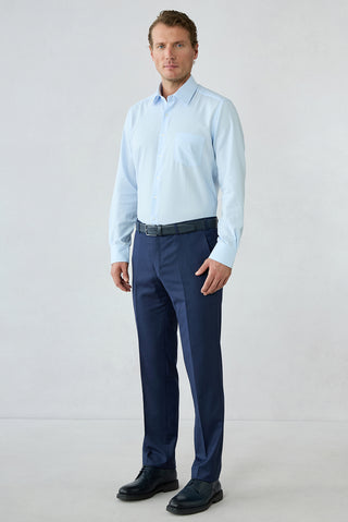 Koyu Lacivert 7 Drop Slim Fit Armürlü Klasik Pantolon