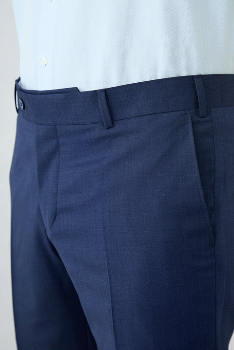 Koyu Lacivert 7 Drop Slim Fit Dar Kesim Desenli Klasik Kumaş Pantolon