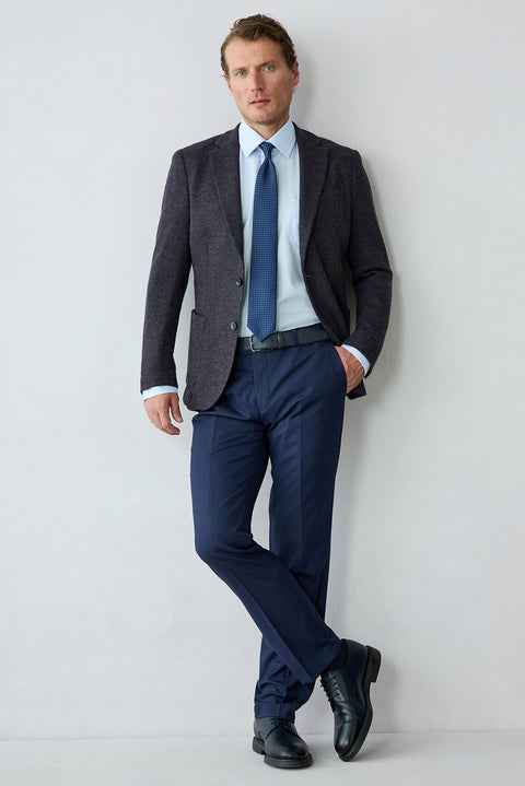 Koyu Lacivert 7 Drop Slim Fit Dar Kesim Desenli Klasik Kumaş Pantolon