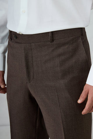 Orta Kahve 4 Drop Relaxed Fit Düz Yünlü Klasik Pantolon