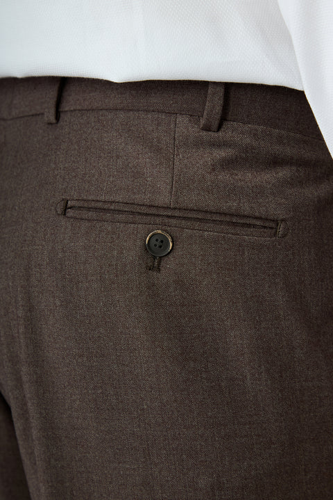 Orta Kahve 4 Drop Relaxed Fit Rahat Kesim Yünlü Düz Klasik Kumaş Pantolon