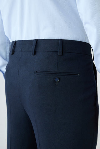 Koyu Lacivert 4 Drop Relaxed Fit Armürlü Yünlü Klasik Pantolon