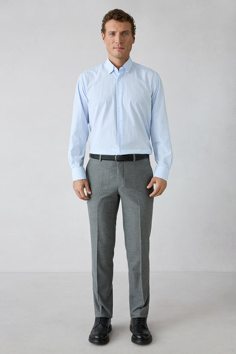 Orta Gri 7 Drop Slim Fit Balıksırtı Klasik Pantolon